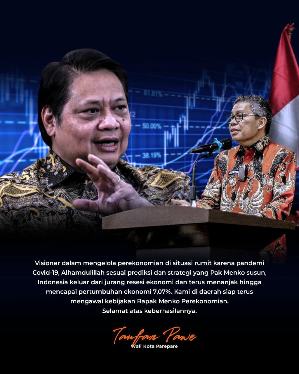 Wali Kota Parepare Apresiasi Strategi Menko Perekonomian Sehingga Indonesia Keluar dari Resesi Ekonomi