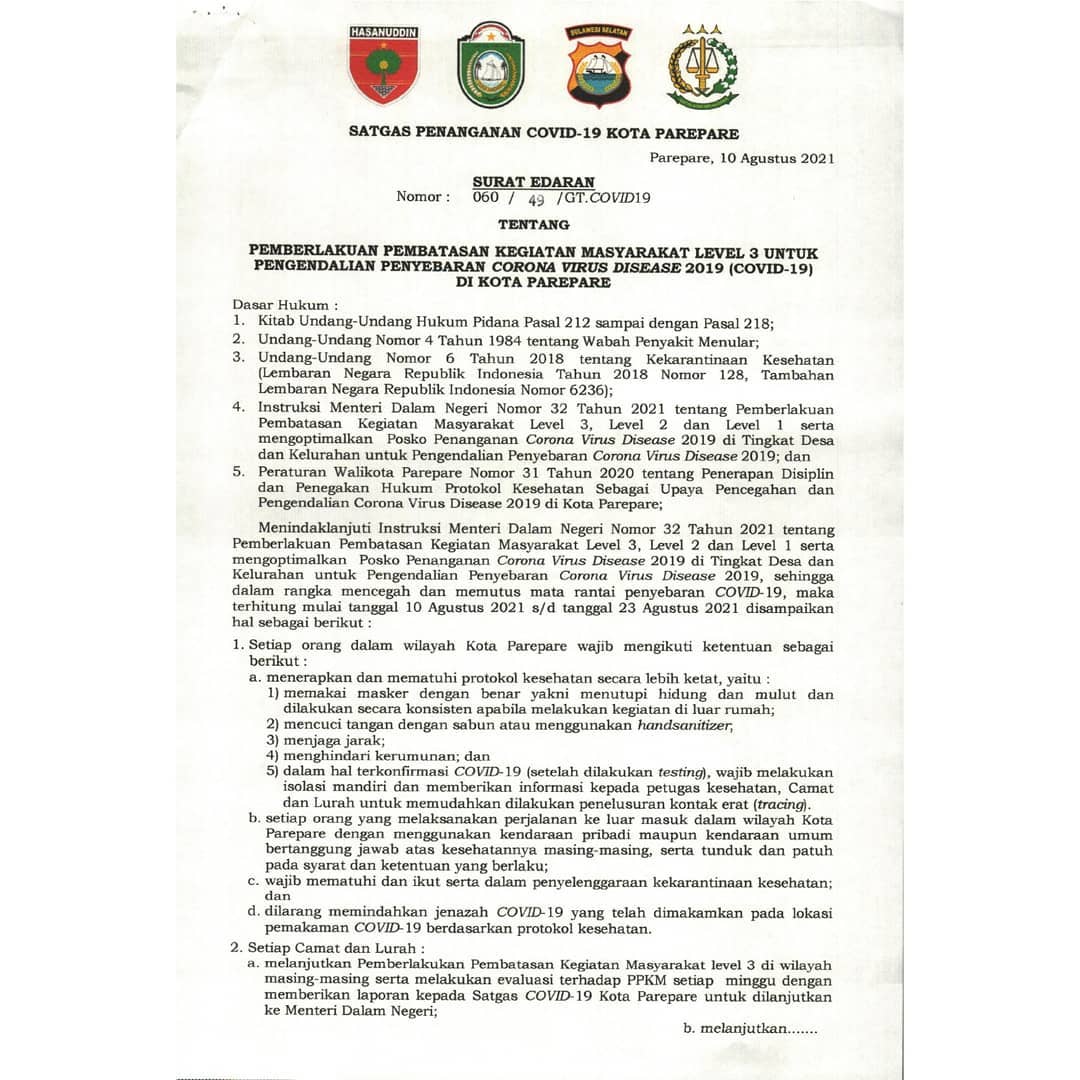 PPKM Level 3 di Parepare Diperpanjang, Wali Kota Mohon Maaf