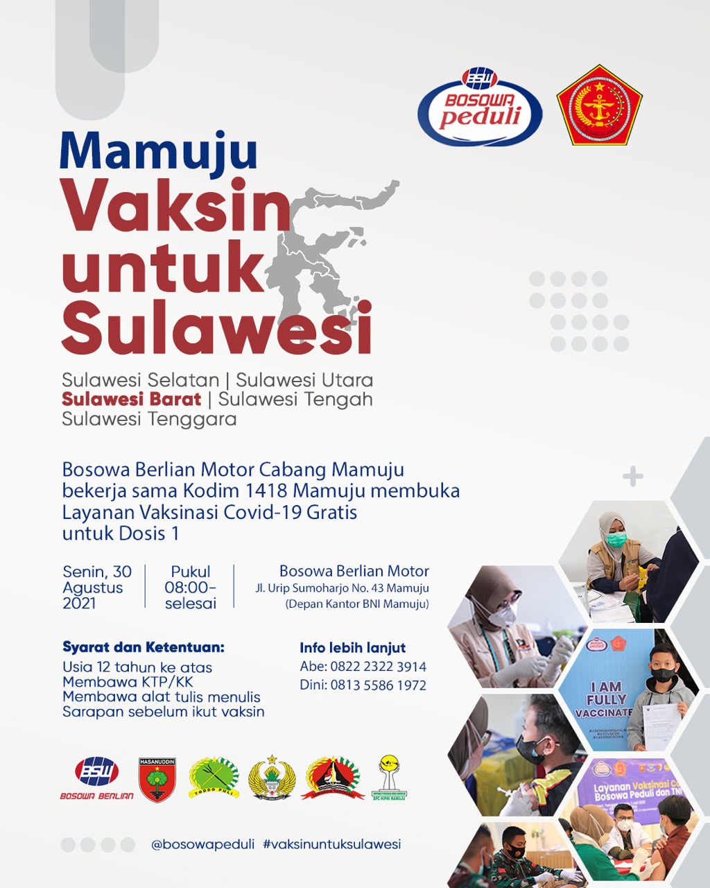 Bosowa Peduli, Hipmi Mamuju dan Kodim 1418 Kerja Sama Gelar Vaksinasi Massal