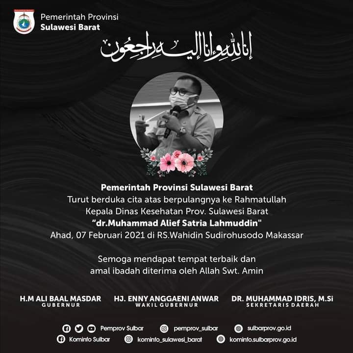Pemprov Sulbar Berduka Cita atas Wafatnya Kadis Kesehatan Dokter Alief Satria