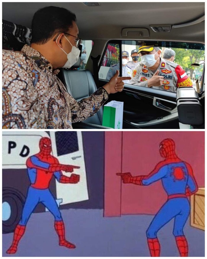 Bertemu Sesama Anies, Gubernur DKI Pasang Meme Spiderman Kembar