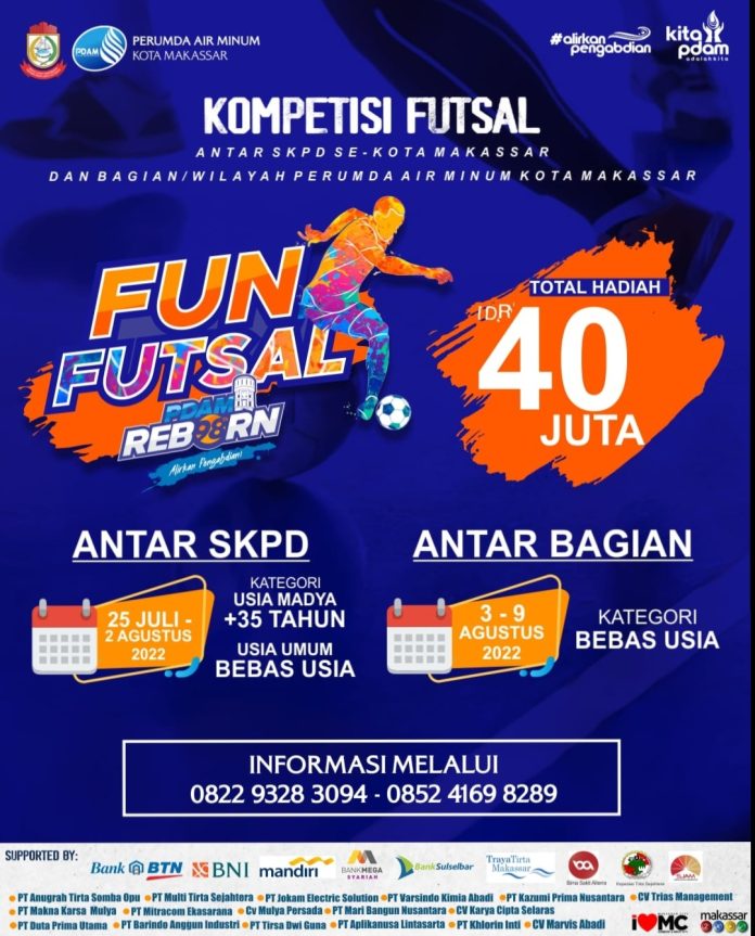 Kerja Sama Pemkot, PDAM Makassar Gelar Turnamen Futsal Antar SKPD Berhadiah Rp40 Juta