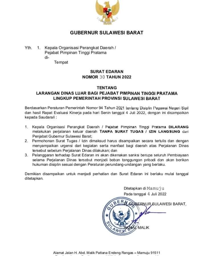Masuki Triwulan III Serapan Anggaran Masih Minim, Pj Gubernur Larang Seluruh Kepala OPD Keluar Sulbar