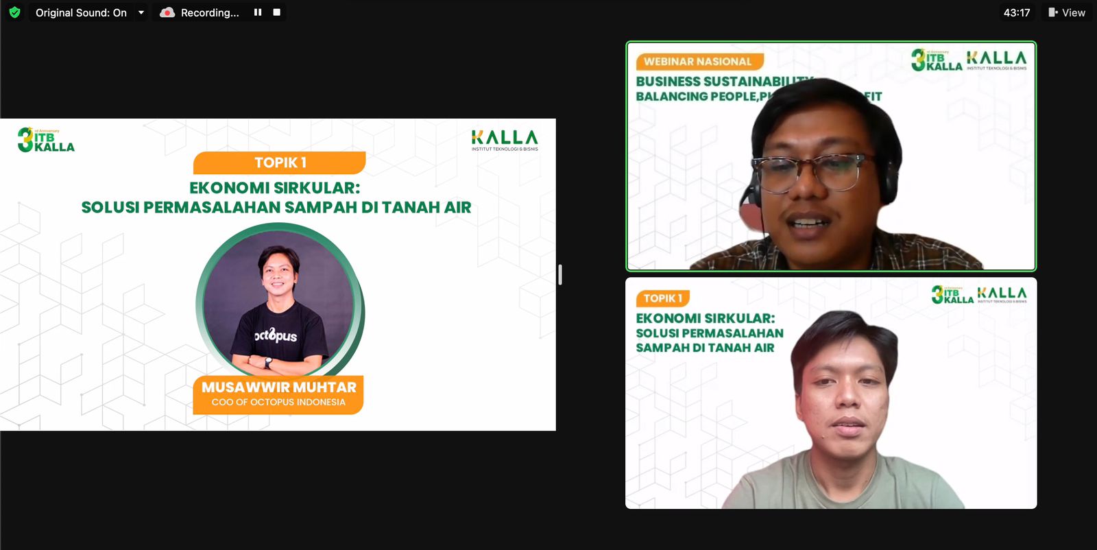 Webinar Membahas Keberlanjutan Bisnis Di Masa Depan, Kalla Institute Hadirkan Praktisi Bisnis