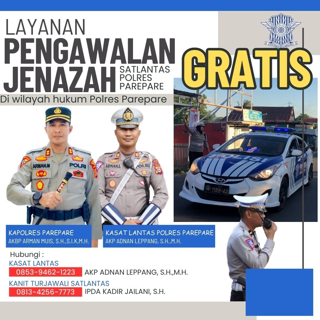 Satlantas Polres Parepare Siapkan Pelayanan Pengawalan Jenazah Gratis Bagi Warga