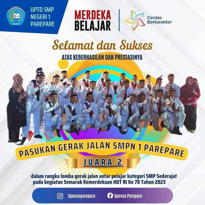 Sukses Semarak Hari Merdeka, SMPN 1 Parepare Juara 2 Lomba Gerak Jalan dan Juara 3 Drumband