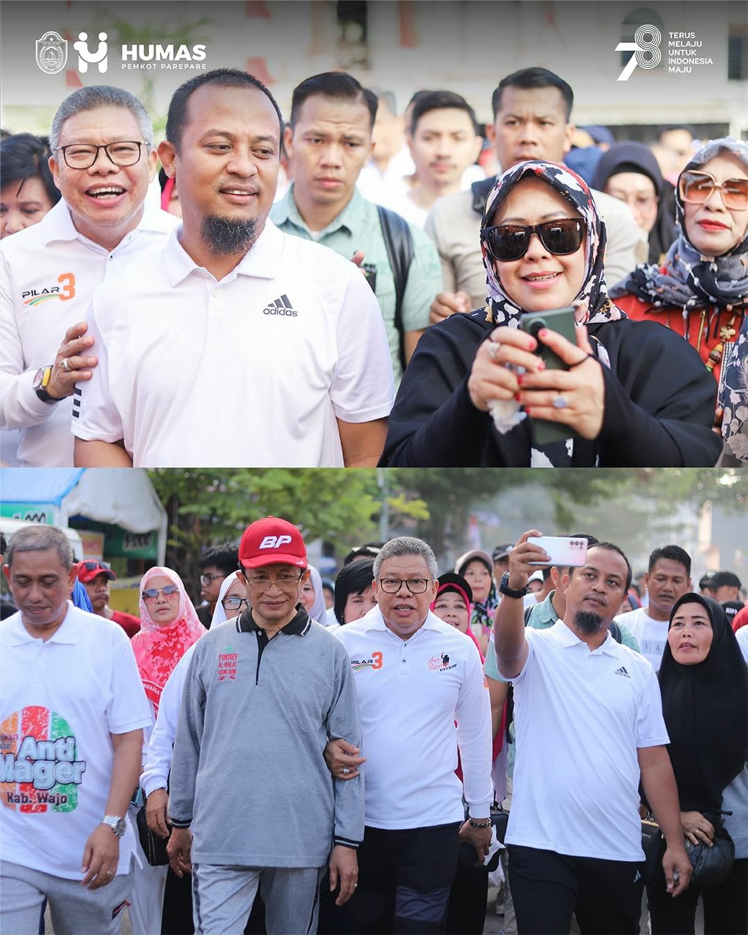 Taufan Pawe Kompak Bersama Gubernur Sulsel dan Prof Nasaruddin Umar Ikuti Jalan Sehat Anti Mager di Wajo