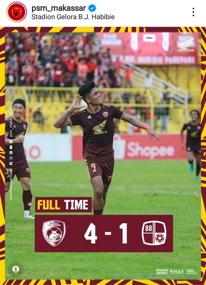 Menang Beruntun di GBH Parepare, PSM Bungkam Barito 4-1, Kini Puncaki Klasemen Liga 1