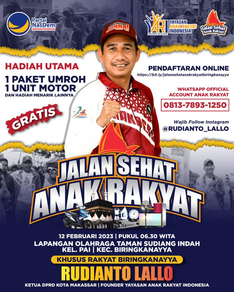 Hadiah Utamanya Umroh dan Motor, Pendaftar Jalan Sehat Anak Rakyat di Biringkanaya Capai 20 Ribu