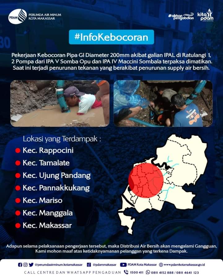 Pipa PDAM Makassar bocor di Ratulangi I, Beni Iskandar Sampaikan Permohonan Maaf