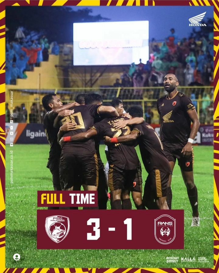 Main Kandang di GBH Parepare, PSM Sukses Menang 3-1 Atas RANS, Kini di Peringkat 2 Liga 1