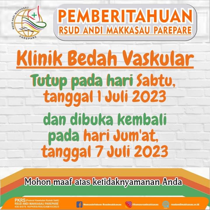 RSUD Andi Makkasau Umumkan Klinik Bedah Vaskular Tutup 1 Juli, Kembali Buka 7 Juli 