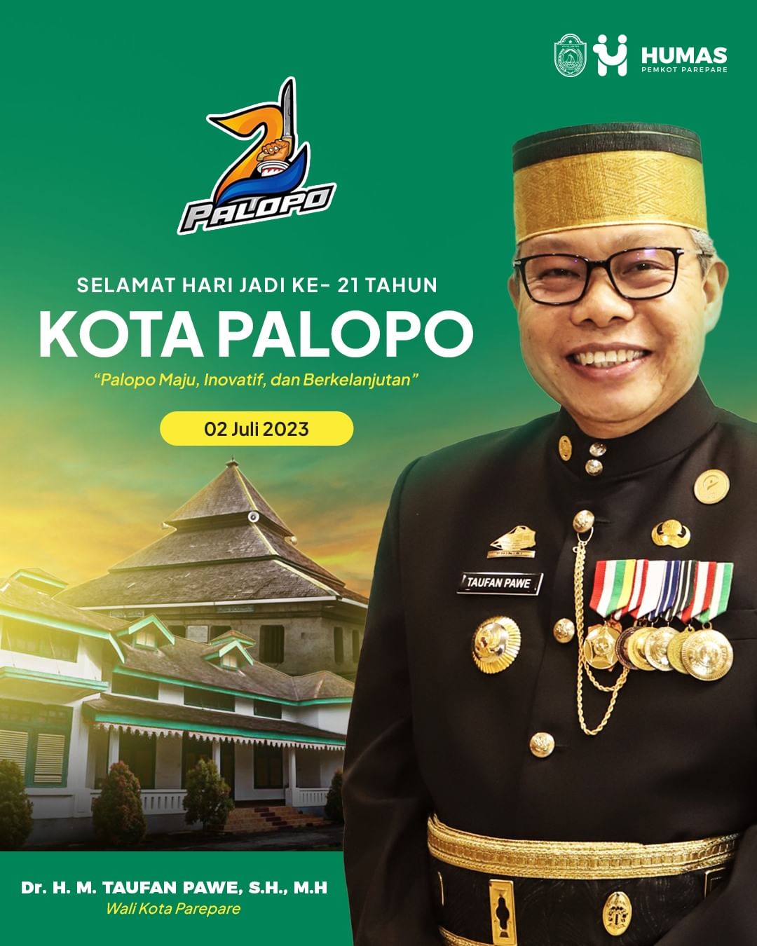 Wali Kota Parepare Taufan Pawe Ucapkan Selamat Hari Jadi Palopo, Maju, Inovatif dan Berkelanjutan 
