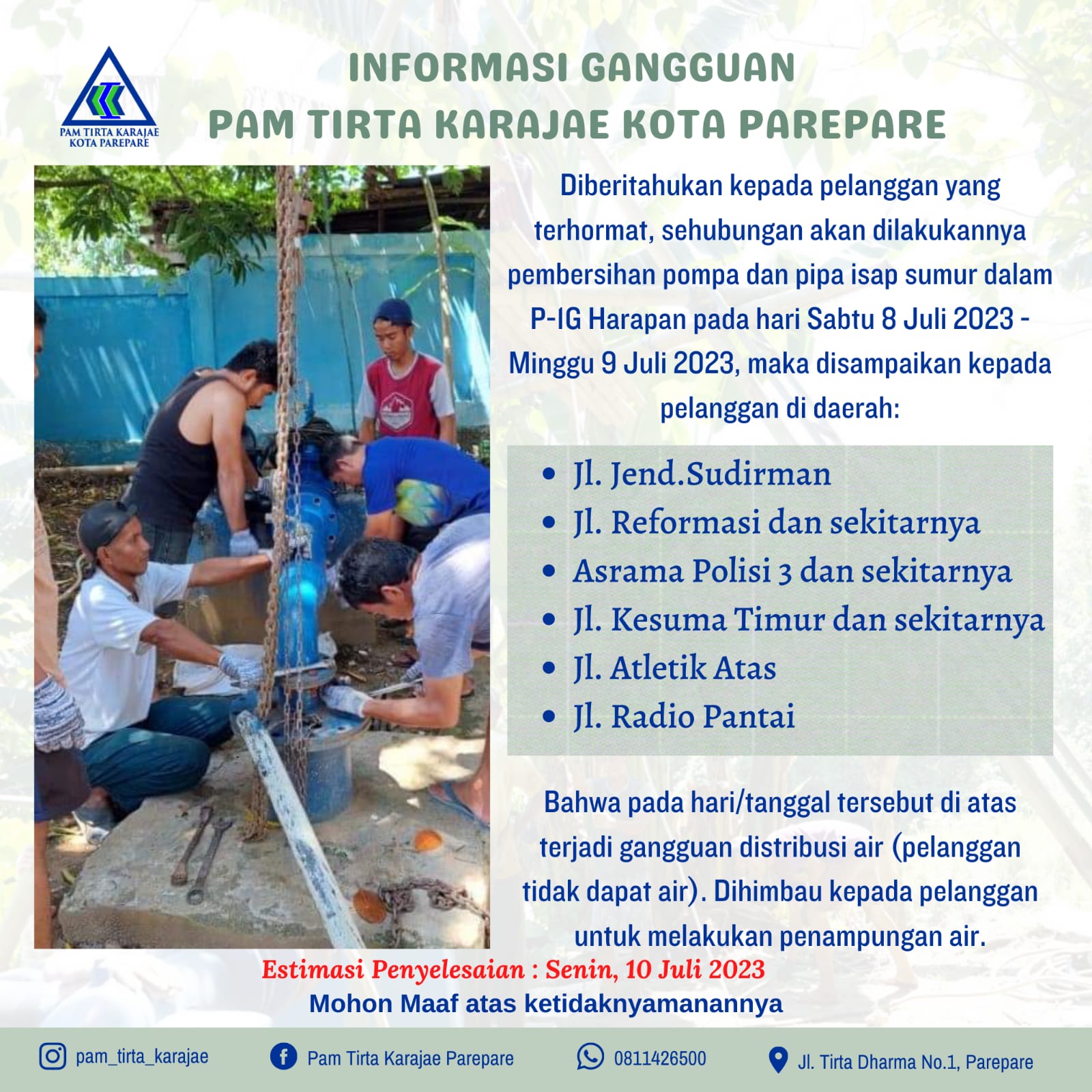 PAM Tirta Karajae Bersihkan Pompa dan Pipa Isap Sumur Dalam, Estimasi Penyelesaian 10 Juli, Beberapa Titik Gangguan Distribusi Air