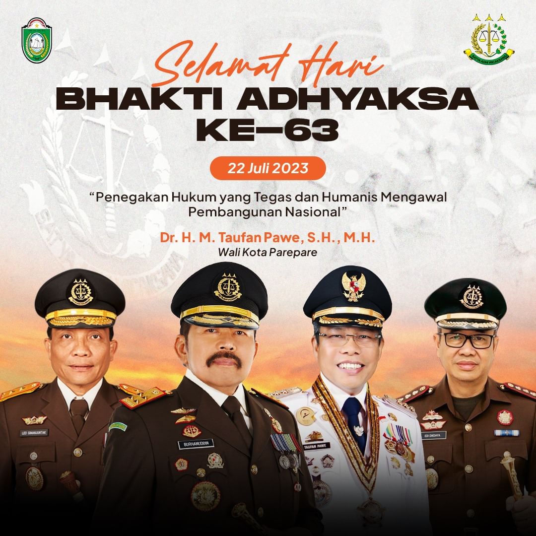 Wali Kota Parepare Taufan Pawe Ucapkan Selamat Hari Bhakti Adhyaksa ke-63