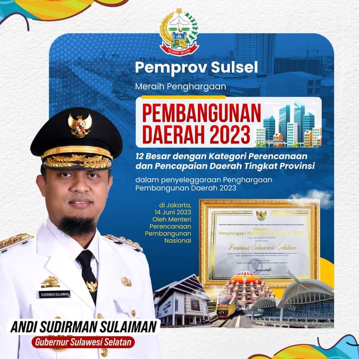 Pemprov Sulsel Raih Penghargaan Pembangunan Daerah 2023