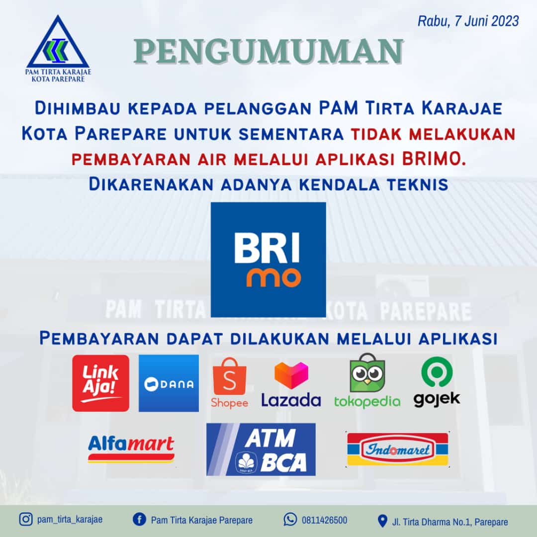 Kendala Teknis, PAM Tirta Karajae Pesankan Pelanggan Tidak Membayar Air di Aplikasi BRImo