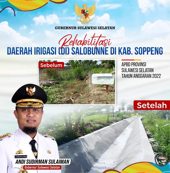 Rehabilitasi Daerah Irigasi Salubonne Soppeng Rampung, Bisa Salurkan Air Hingga 170,31 Hektare