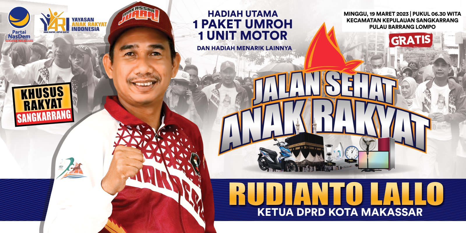 Besok, Ketua DPRD Rudianto Lallo Sapa Warga Pulau Sangkarrang Lewat Program Jalan Sehat Anak Rakyat