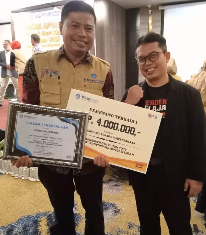 Kepala Perpustakaan Padamacca SMPN 4 Parepare Raih Juara 1 Lomba GTK Inovatif se-Sulsel