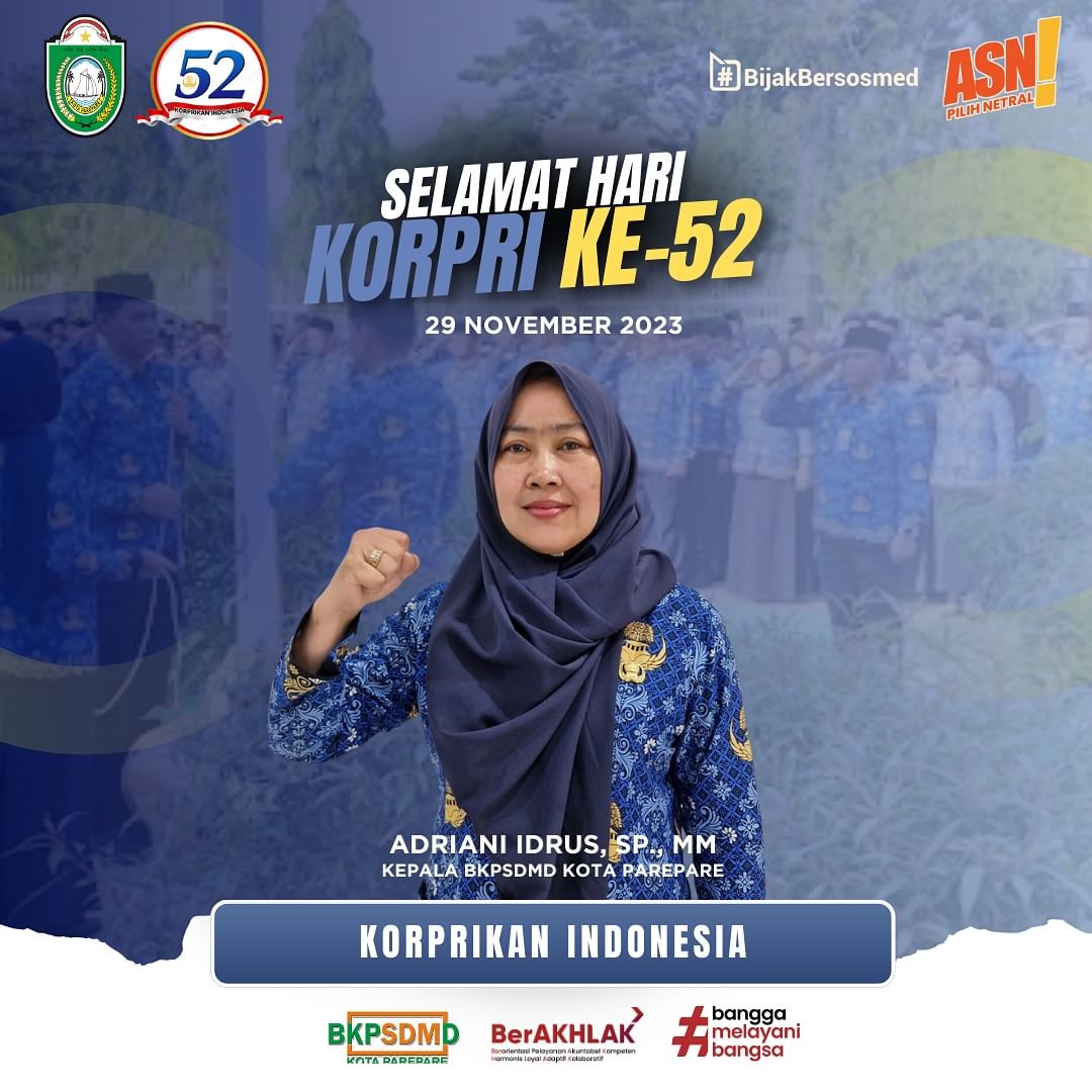 BKPSDMD Parepare Ucapkan Selamat HUT ke-52 Korpri, Terus Maju Wujudkan Indonesia Lebih Baik