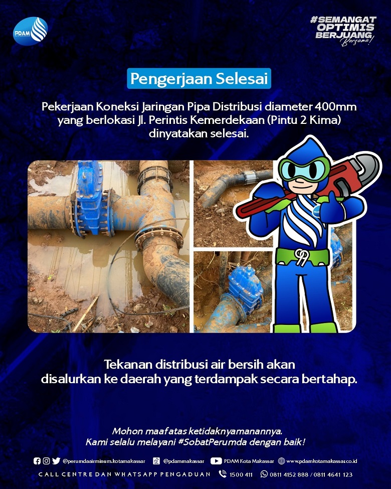 Pekerjaan Koneksi Jaringan Pipa Distribusi Selesai, Akan Masuki Tahap Normalisasi