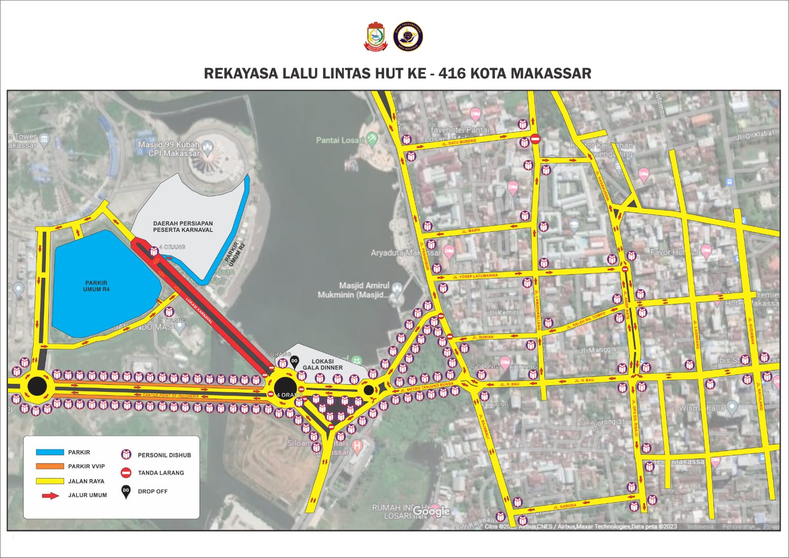 Dishub Makassar Gelar Rekayasa Lalin dan Siagakan Petugas di 17 Ruas Jalan pada Malam Puncak HUT