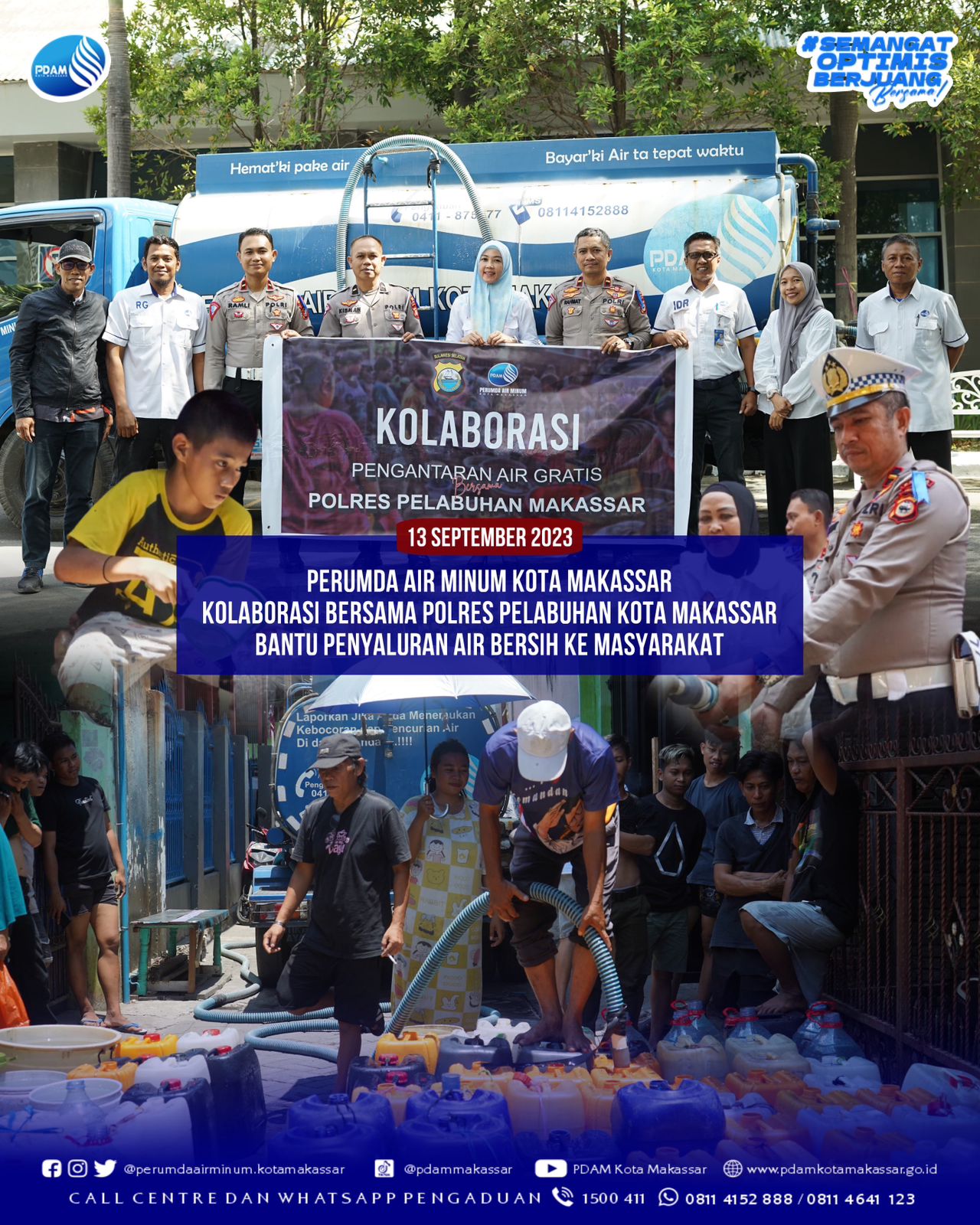 PDAM Makassar Berkolaborasi Polres Pelabuhan Salurkan Air Bersih