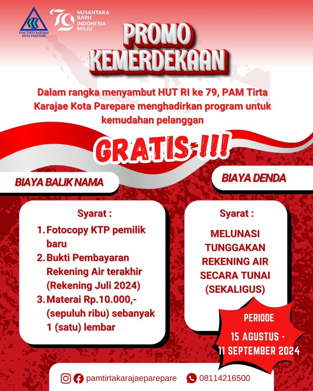 Promo Kemerdekaan, PAM Tirta Karajae Gratiskan Biaya Balik Nama dan Biaya Denda