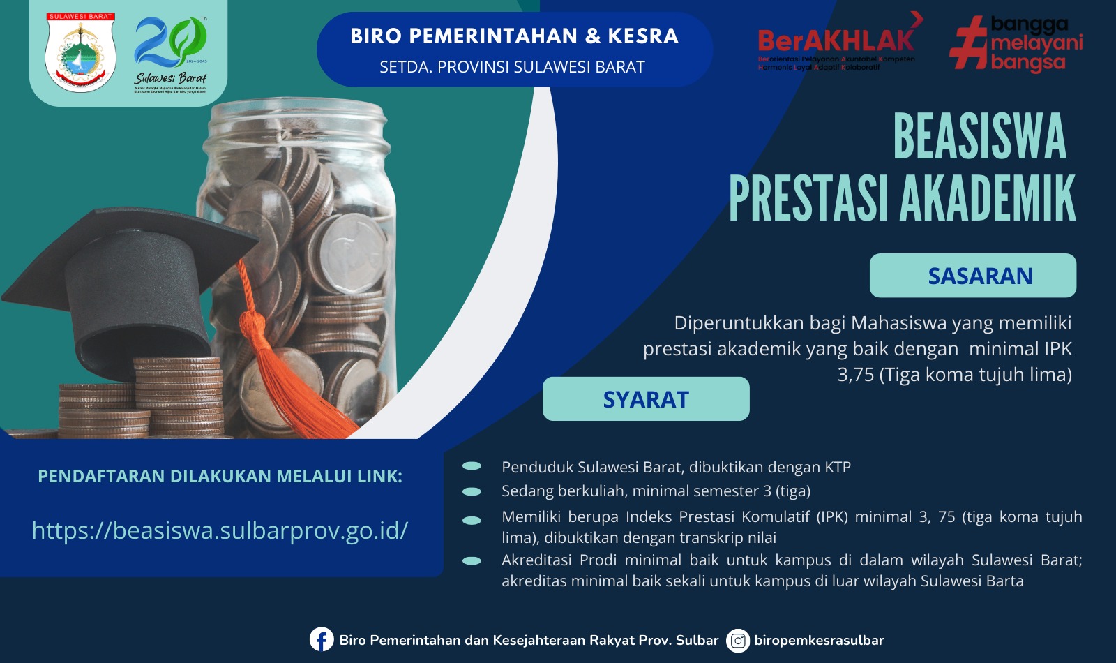 1 September 2024, Pendaftaran Beasiswa Pemprov Sulbar Bagi Mahasiswa Umum Dibuka