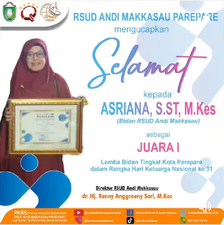 RSUD Andi Makkasau Ucapkan Selamat untuk Asriana, Bidan Inovatif Terbaik di Harganas Parepare 