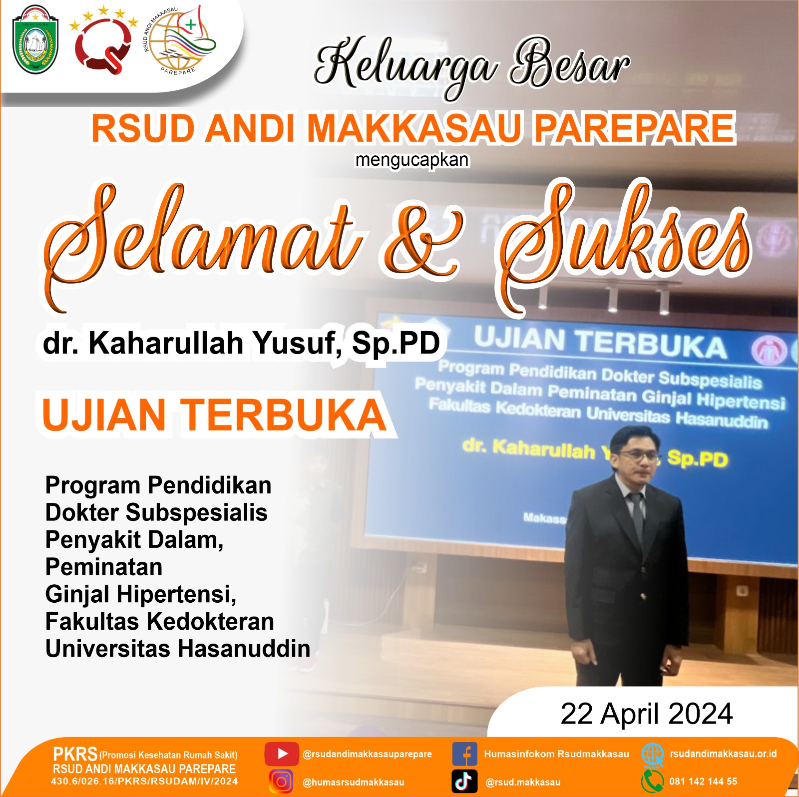 Selamat! Dokter RSUD Andi Makkasau Kaharullah Yusuf Selesaikan Pendidikan Subspesialis Ginjal Hipertensi di Unhas 