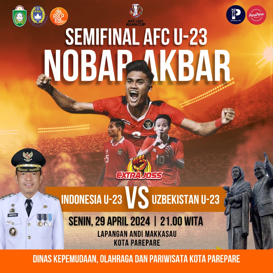 Semangat Nasionalisme Menyalah, Ayo Bersama Pj Wali Kota Parepare Dukung Timnas Lewat Nobar Semifinal Piala Asia U-23 AFC di Andi Makkasau 