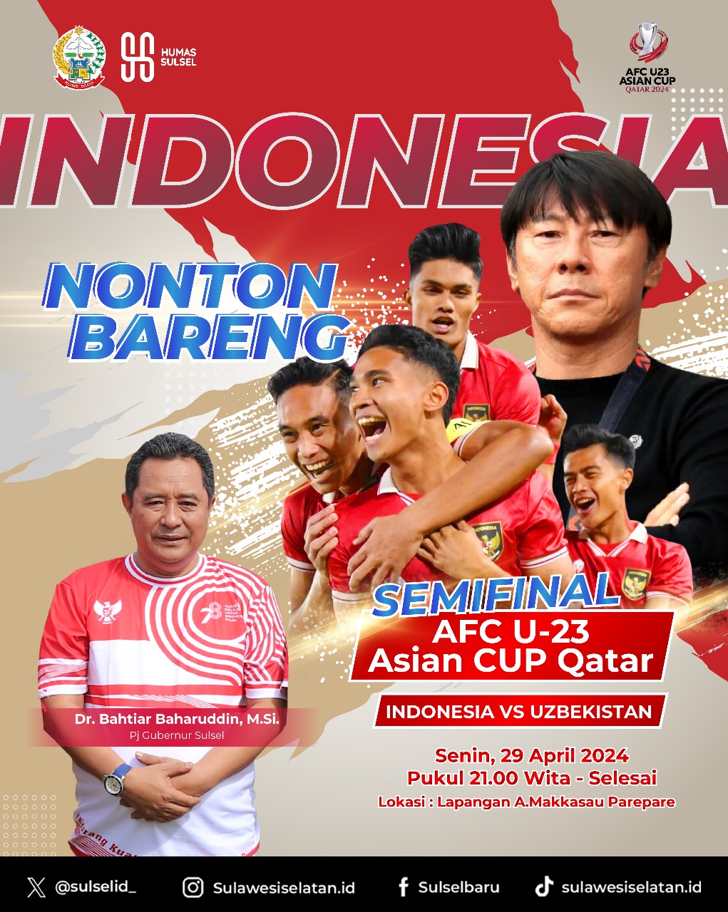 Nobar Semifinal Piala AFC U-23 di Parepare, Pj Gubernur Sulsel Ajak Beri Dukungan Timnas Indonesia