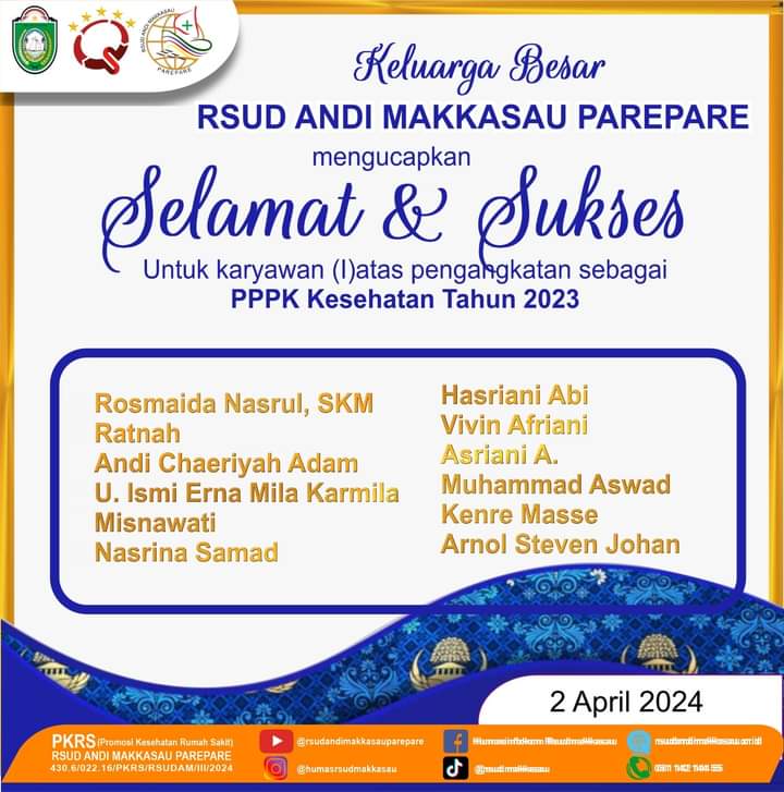 Semoga Amanah Terus Tingkatkan Kinerja, RSUD Andi Makkasau Ucapkan Selamat Pengangkatan PPPK Kesehatan 