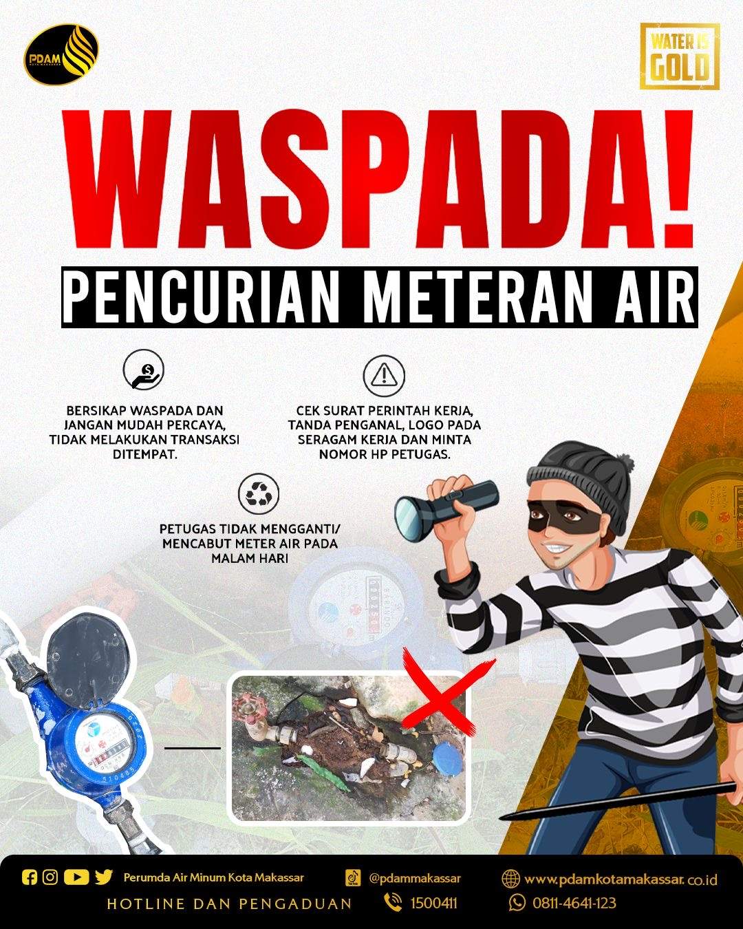 PDAM Makassar Imbau Masyarakat Waspada Terhadap Maraknya Kasus Pencurian Meteran Air