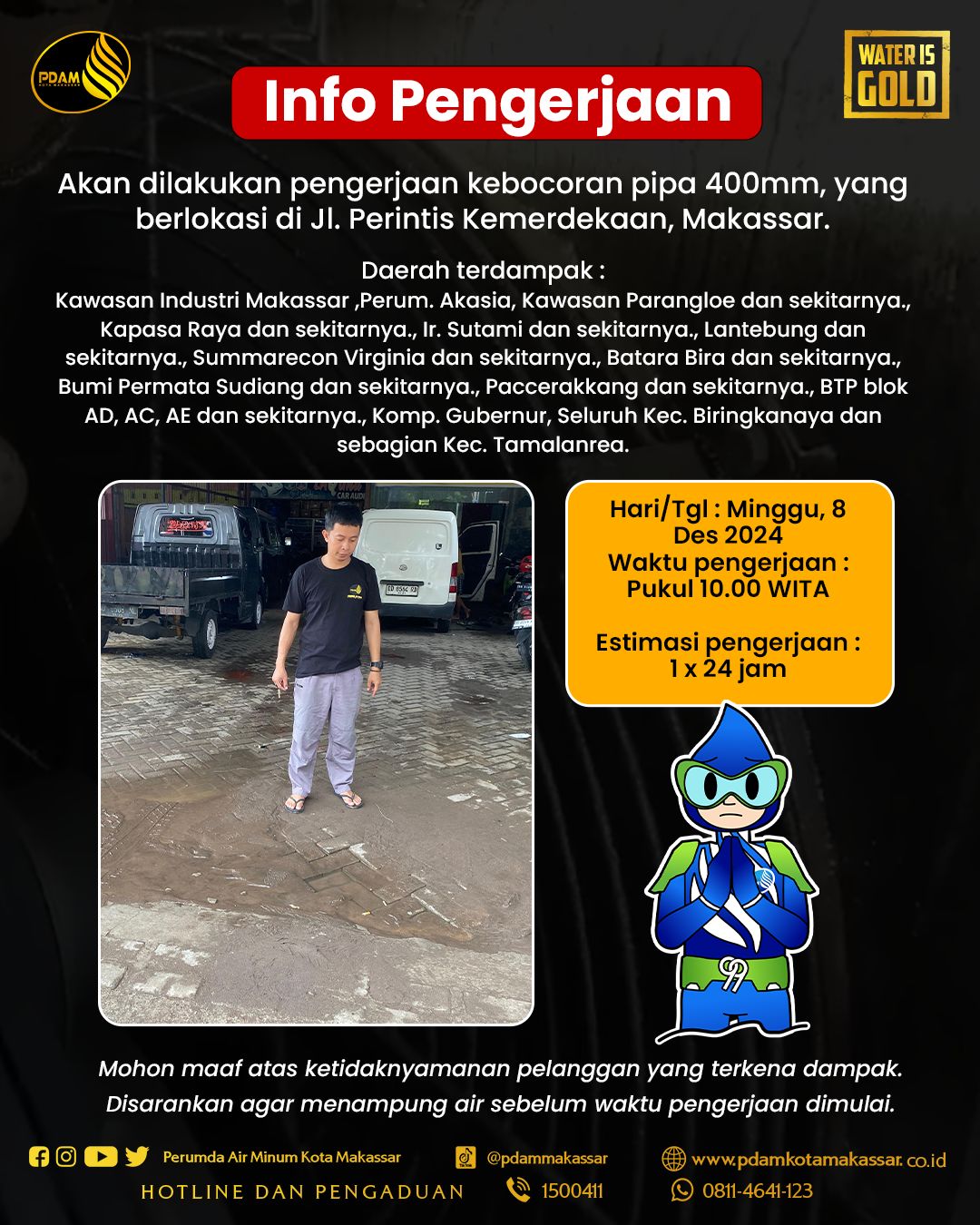Kebocoran Pipa di Perintis Kemerdekaan, Besok Pagi PDAM Makassar Mulai Lakukan Pengerjaan