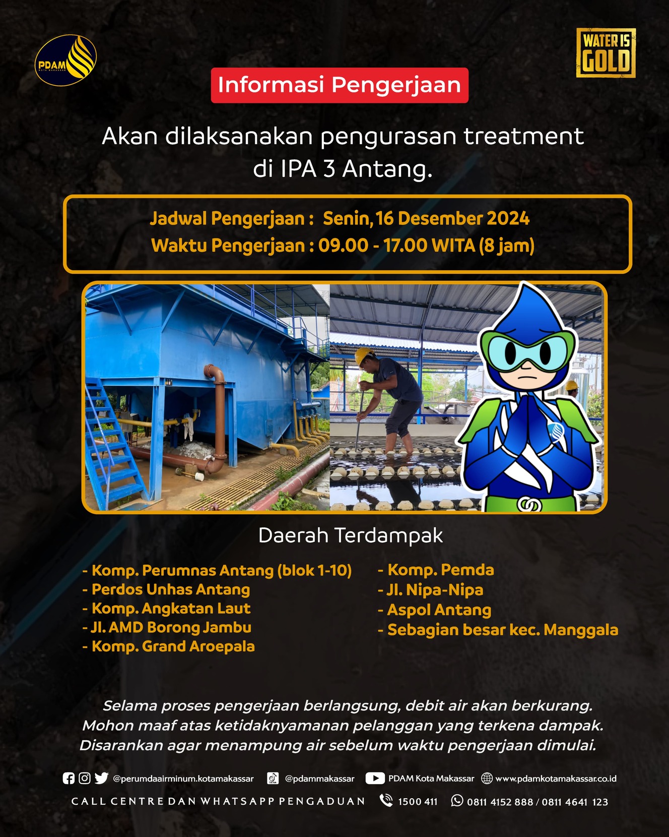 Akan Dilakukan Pengurasan Treatment di IPA 3 Antang, PDAM Makassar Sarankan Pelanggan Menampung Air