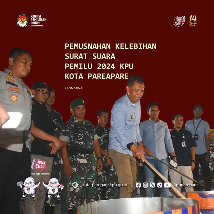 KPU Parepare Musnahkan 10.285 Lembar Surat Suara Lebih dan Rusak, Pj Wali Kota Ungkap Bukti Transparansi dan Demokratis 