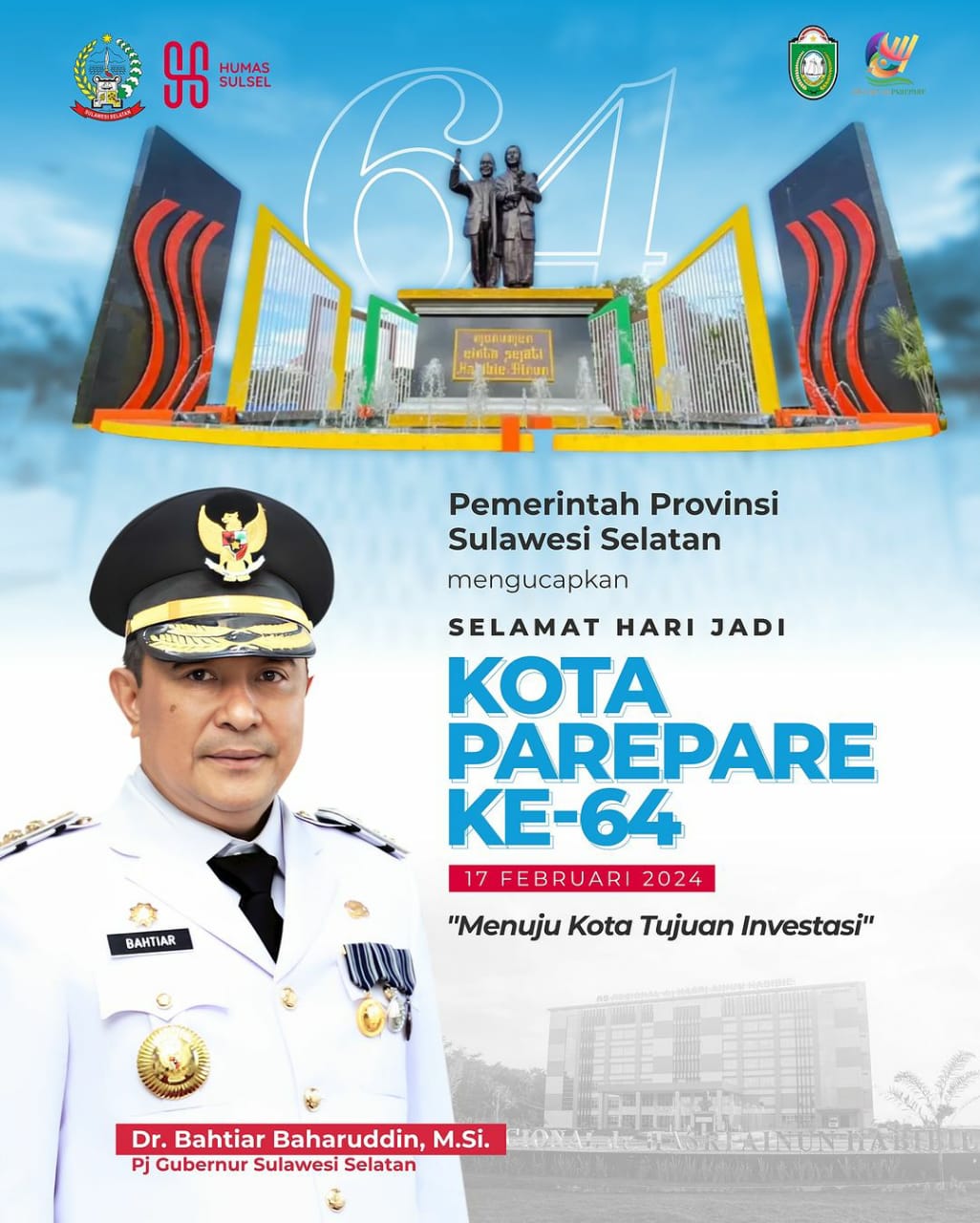 Pj Gubernur Sulsel Ucapkan Selamat HUT ke-64 Parepare, Doakan Jadi Kota Tujuan Investasi Beri Manfaat Bagi Masyarakat 