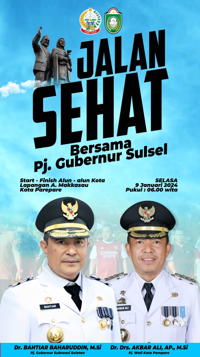 Semua Bisa Ikut, Ayo Ramaikan Jalan Sehat Bersama Pj Gubernur Sulsel dan Pj Wali Kota Parepare, Dapatkan Hadiahnya 