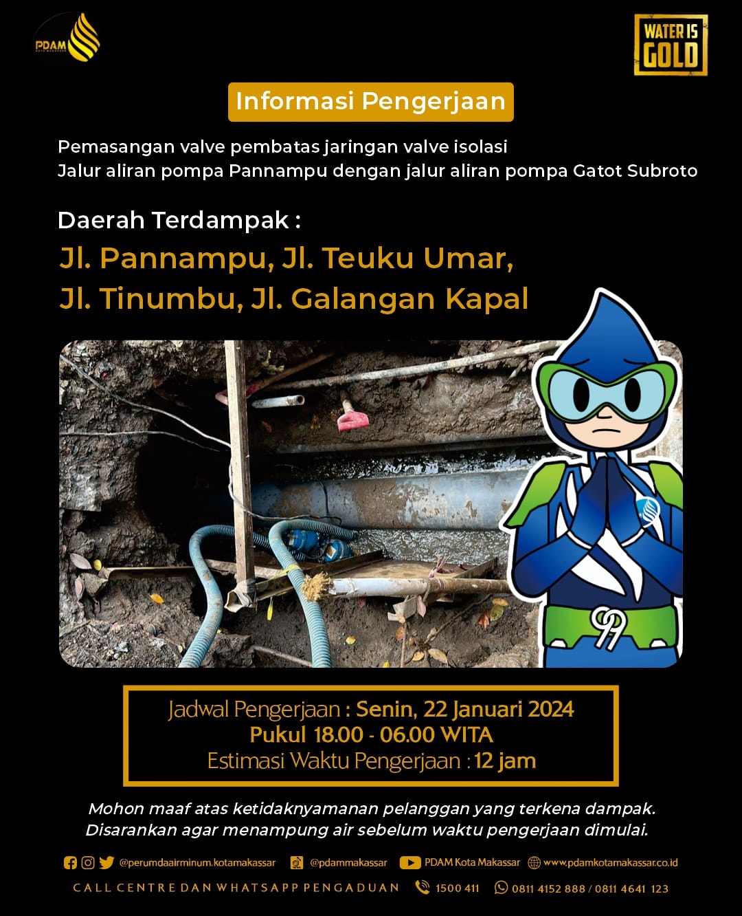 Pemasangan Valve Pembatas Jaringan Valve Isolasi, Pannampu hingga Galangan Kapal Terdampak