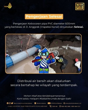 Masuki Proses Normalisasi, Pengerjaan Pipa Bocor di Inspeksi Kanal Selesai 