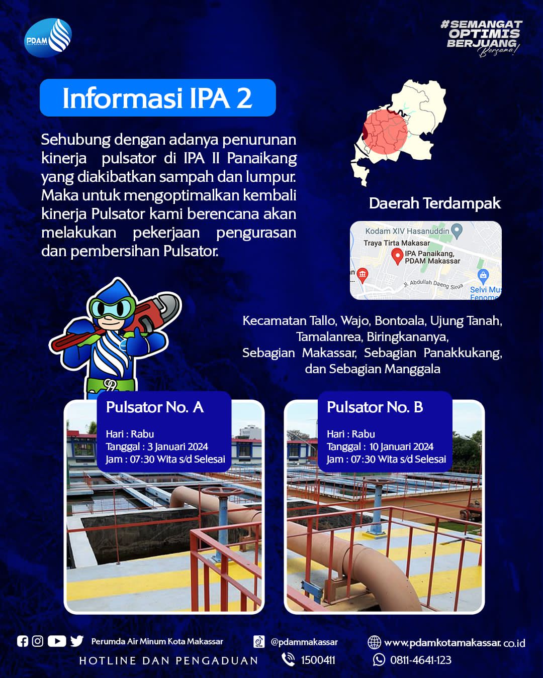 Terjadi Penurunan Kinerja Pulsator di IPA II Akibat Sampah dan Lumpur, PDAM Makassar Lakukan Pengurasan dan Pembersihan