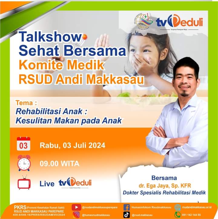 Talkshow Sehat di TV Peduli, RSUD Andi Makkasau Edukasi Masyarakat Tentang Rehabilitasi Anak