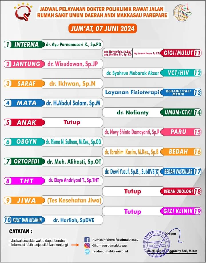 RSUD Andi Makkasau Umumkan Jadwal Pelayanan Dokter Poli Rawat Jalan Terbaru