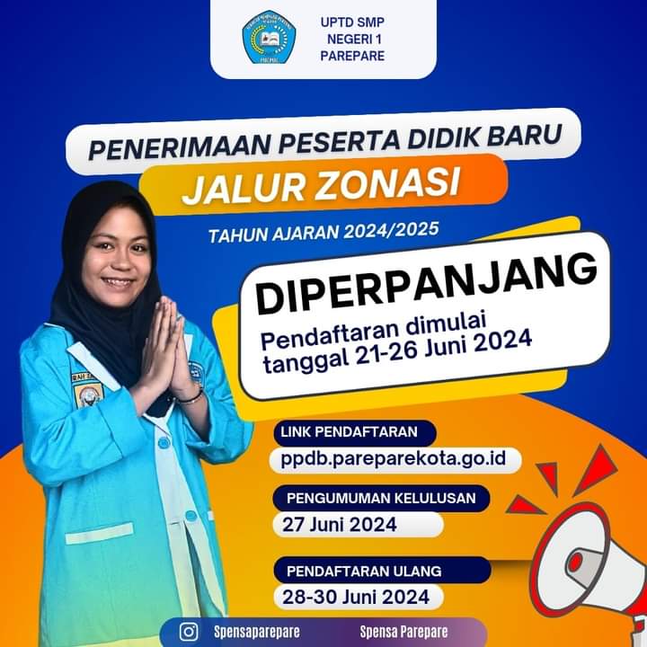 PPDB Jalur Zonasi Diperpanjang Hingga 26 Juni, SMPN 1 Parepare Siap Terima 288 Siswa Baru 