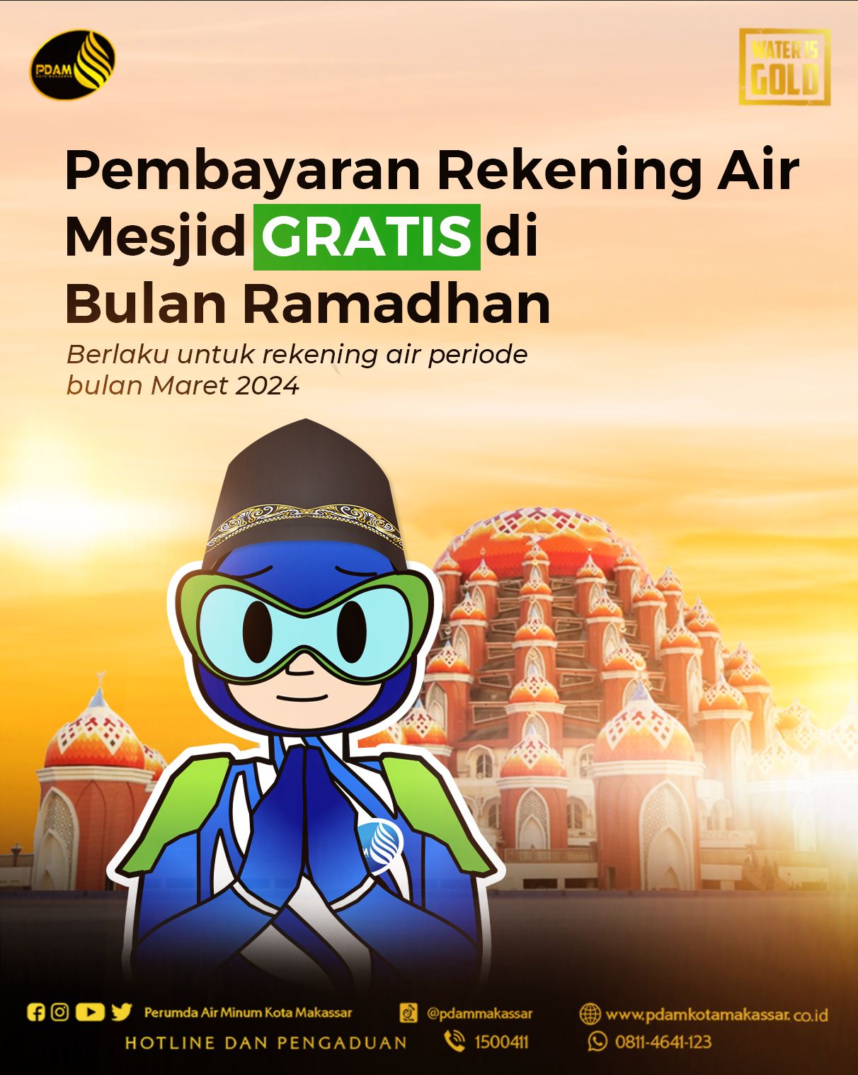 Selama Ramadan, PDAM Makassar Berikan Kebijakan Bebas Pembayaran Air untuk Masjid