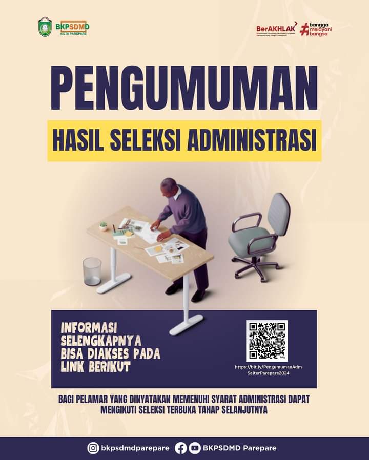 Pemkot Parepare Umumkan Hasil Seleksi Administrasi Selter, 6 Pelamar Jabatan Inspektur, 11 Kadinsos Lolos 