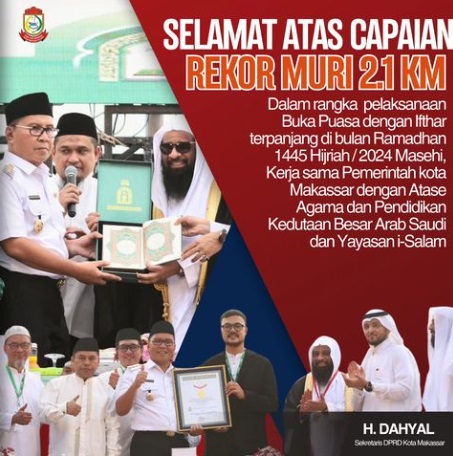 Sekretariat DPRD Makassar Ucapkan Selamat atas Rekor MURI Buka Puasa dengan Ifthar Terpanjang